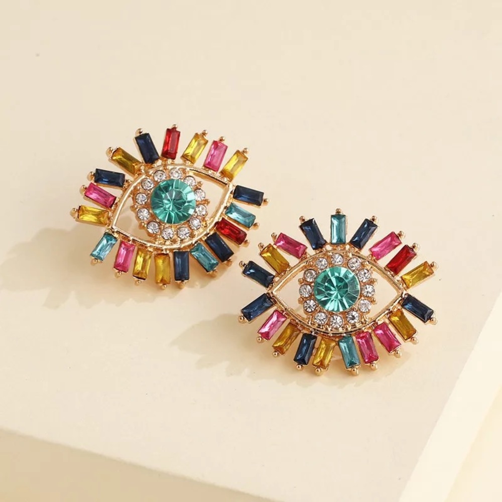 Evil Eye Multicolored Oversized Stud Earrings